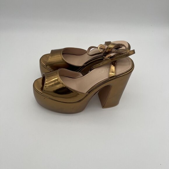 Lola Liliana Gold Peep-Toe Platform Heels Womens Size 8.5 Chunky Heel - Picture 5 of 7